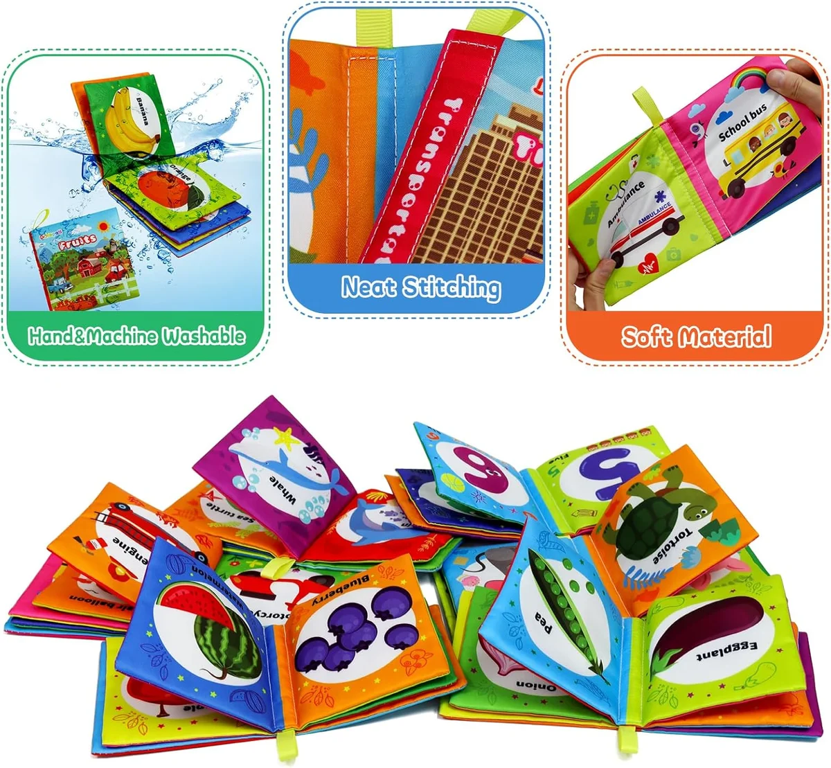 Dr.Rapeti Soft Cloth Books 6-Pack Crinkle Squeaky Washable Polyester Colorful New image 4