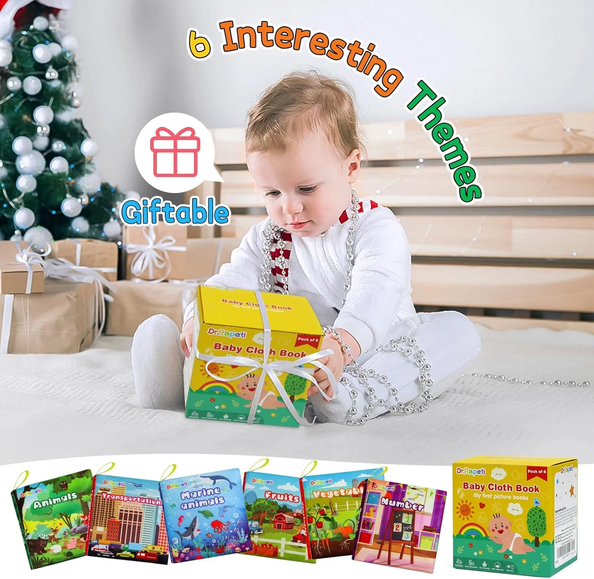 Dr.Rapeti Soft Cloth Books 6-Pack Crinkle Squeaky Washable Polyester Colorful New image 5