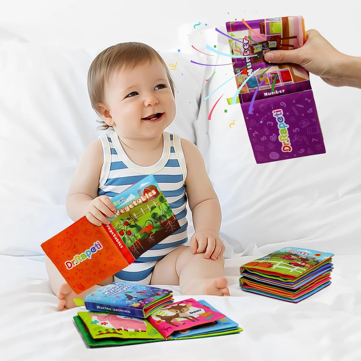 Dr.Rapeti Soft Cloth Books 6-Pack Crinkle Squeaky Washable Polyester Colorful New image 7