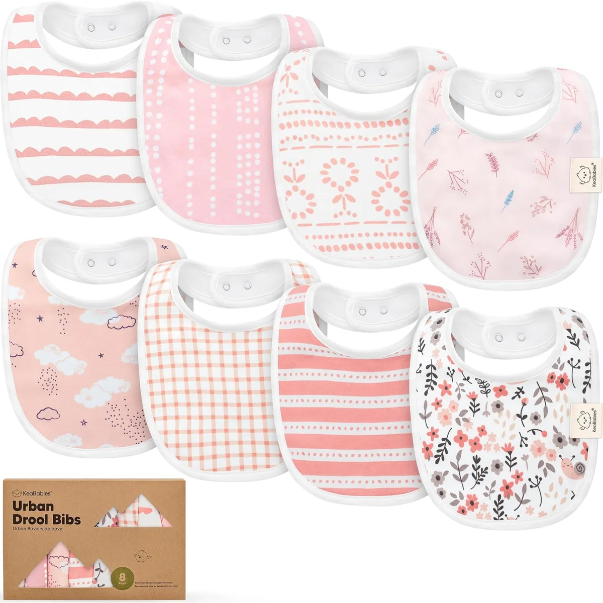 KeaBabies Organic Baby Bibs 8-Pack Adjustable Cotton Teething Drooling Bibs for Boys & Girls Sweet Charm New