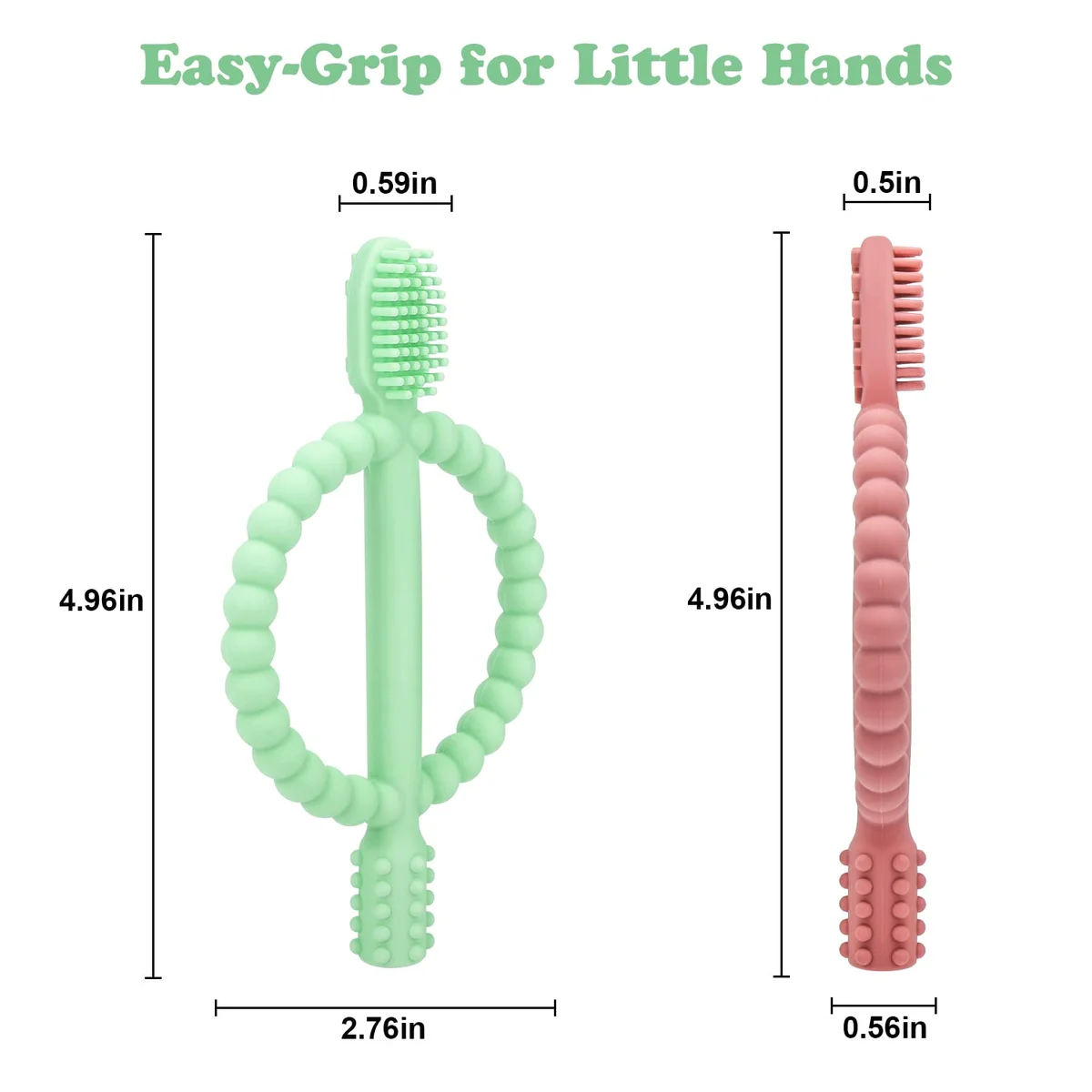 MISSLILI Baby Teething Toys Easy-Hold Handle Silicone Infant Toothbrush Textured Bright Green & Caramel New image 5