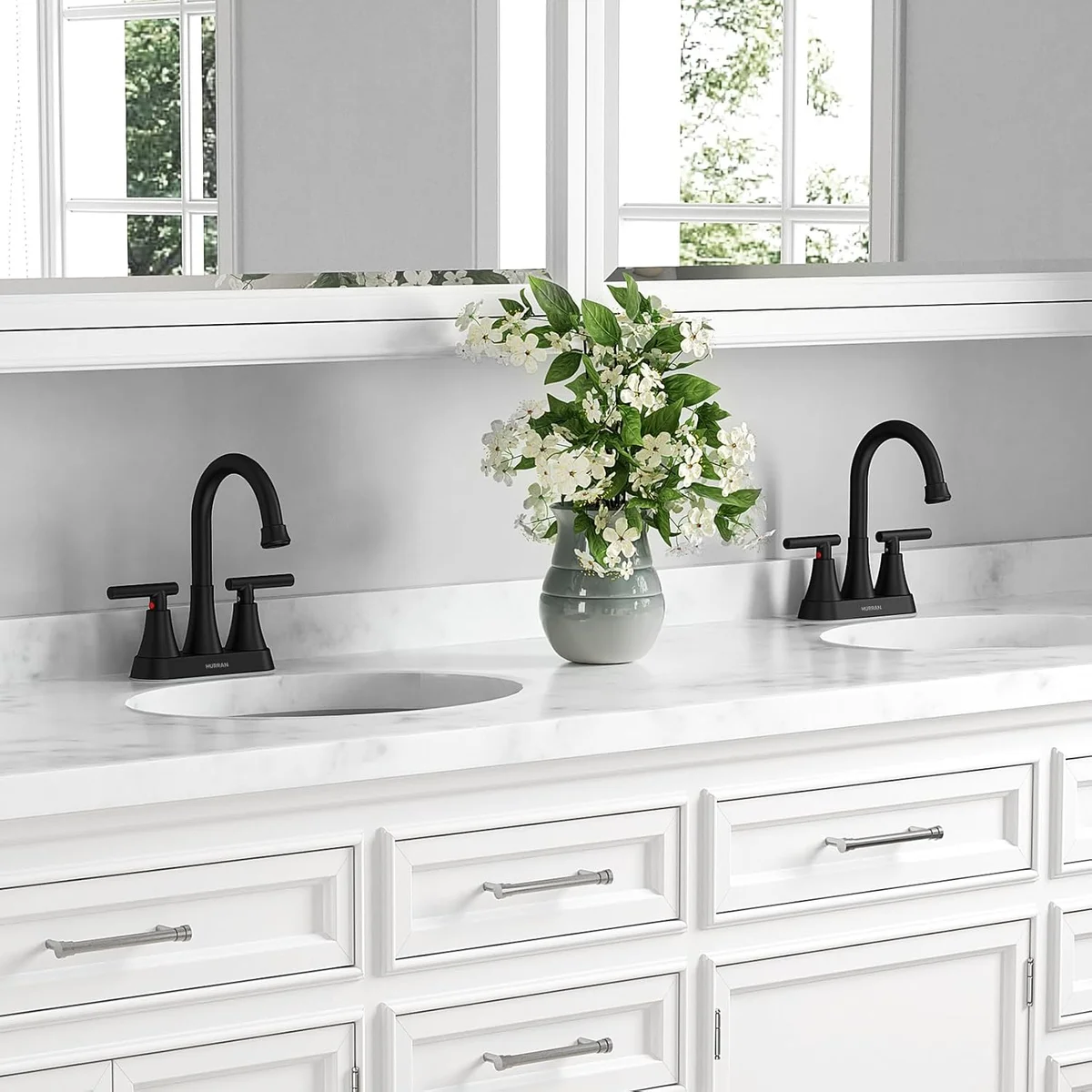 Hurran Bathroom Faucet 4 inch Matte Black 2-Handle Centerset with Pop-up Drain - New image 7