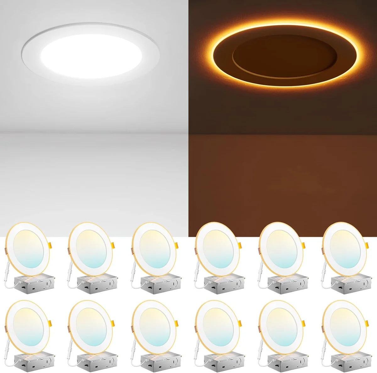 Amico 12 Pack 6 Inch LED Recessed Ceiling Light RD11-06-12-UC5-DN-WH 12W Dimmable 5CCT White New