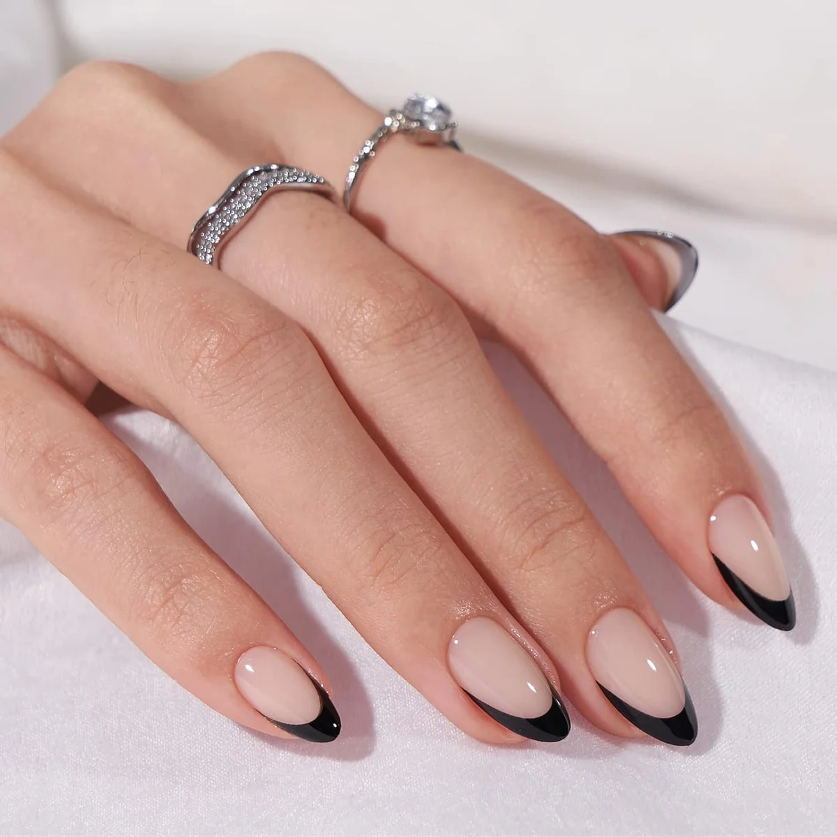 BTArtbox Press On Nails Short - Black French Almond 32 Soft Gel Glue On Nails Kit - New image 2