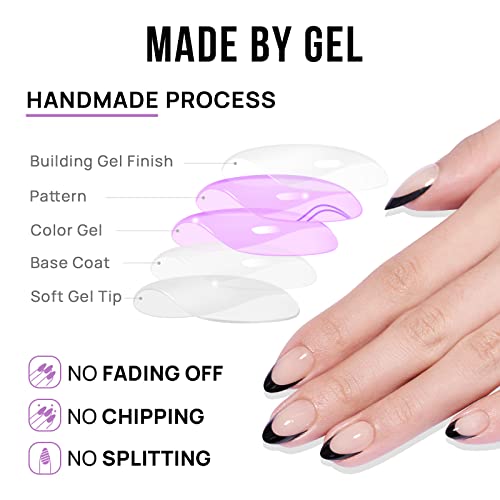 BTArtbox Press On Nails Short - Black French Almond 32 Soft Gel Glue On Nails Kit - New image 4