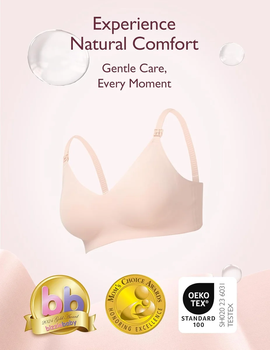 Momcozy Nursing Bras for Breastfeeding YN21 Seamless Ultra Comfort Black/Beige X-Large New image 11