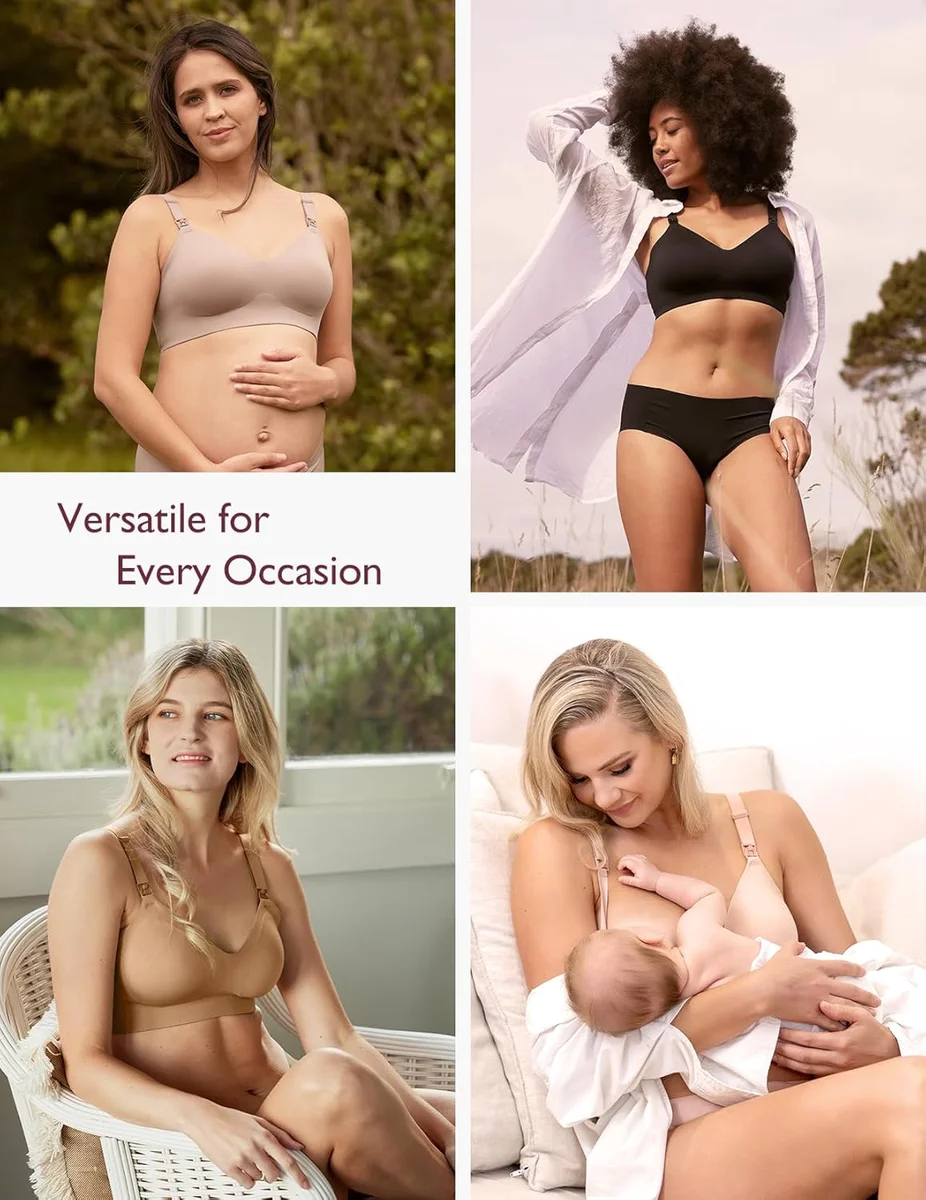 Momcozy Nursing Bras for Breastfeeding YN21 Seamless Ultra Comfort Black/Beige X-Large New image 12