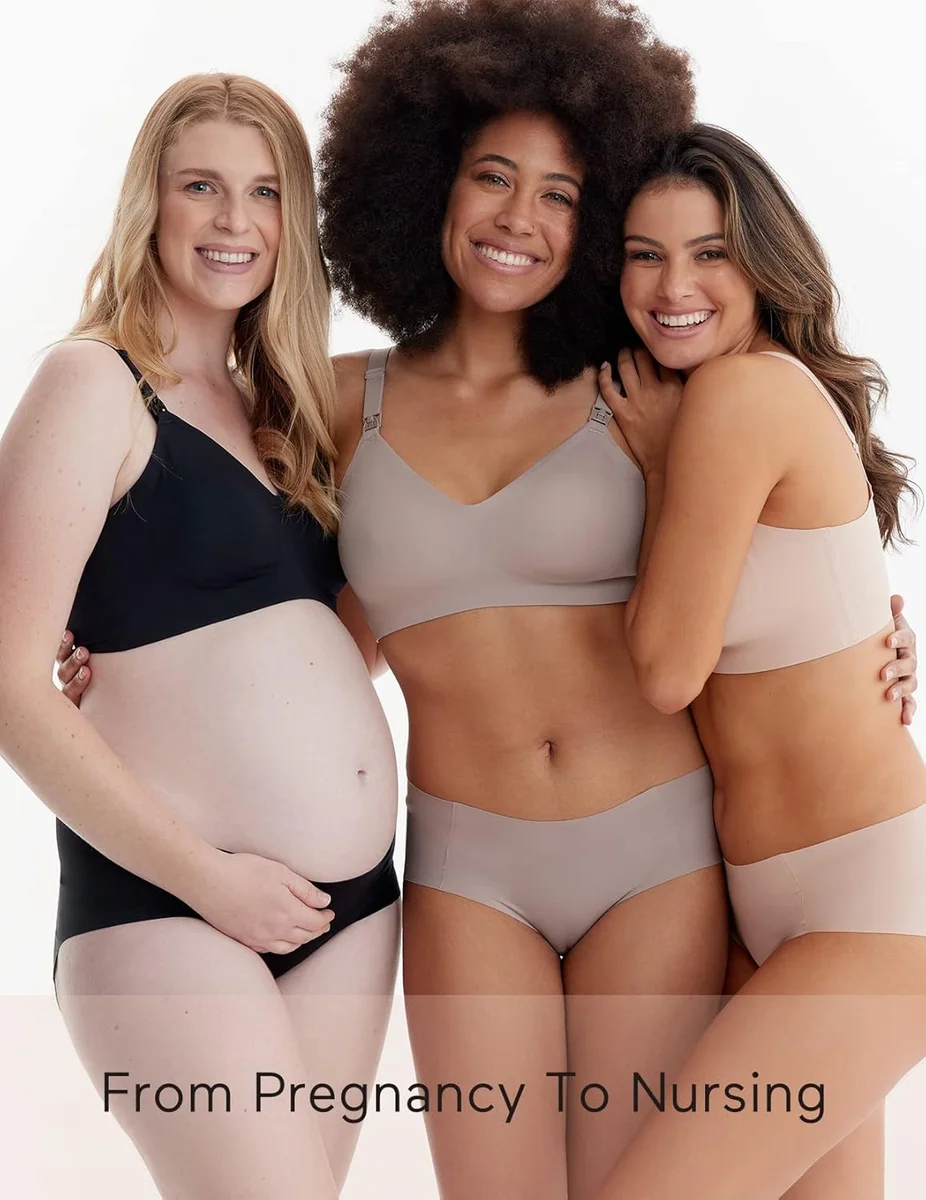 Momcozy Nursing Bras for Breastfeeding YN21 Seamless Ultra Comfort Black/Beige X-Large New image 15