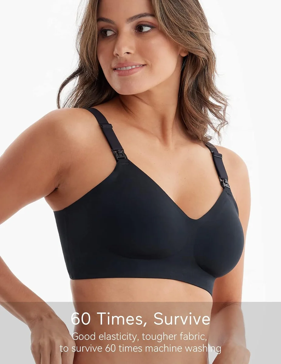 Momcozy Nursing Bras for Breastfeeding YN21 Seamless Ultra Comfort Black/Beige X-Large New image 16