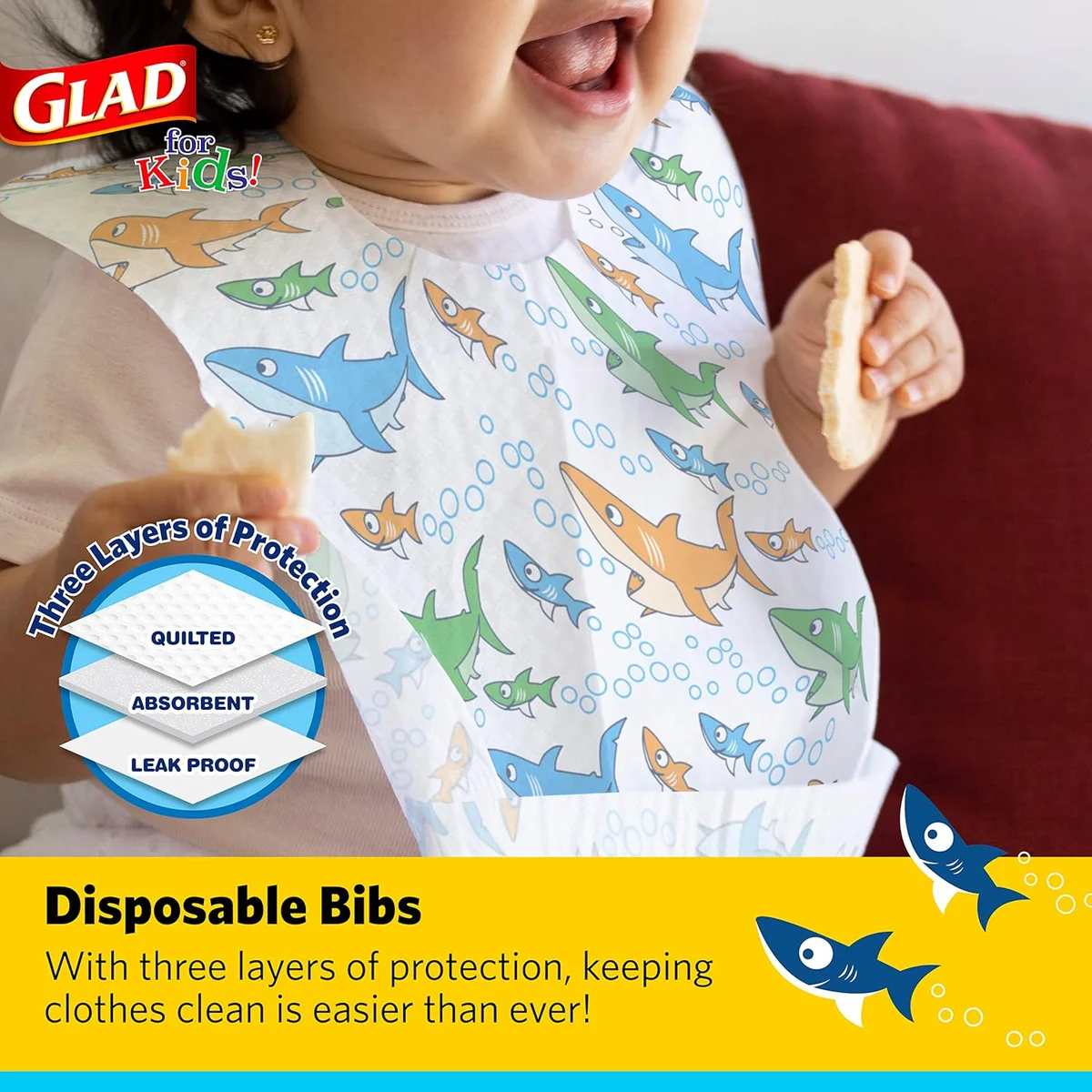 Glad Shark Disposable Paper Bibs with Crumb Catcher 30 Count - New image 2
