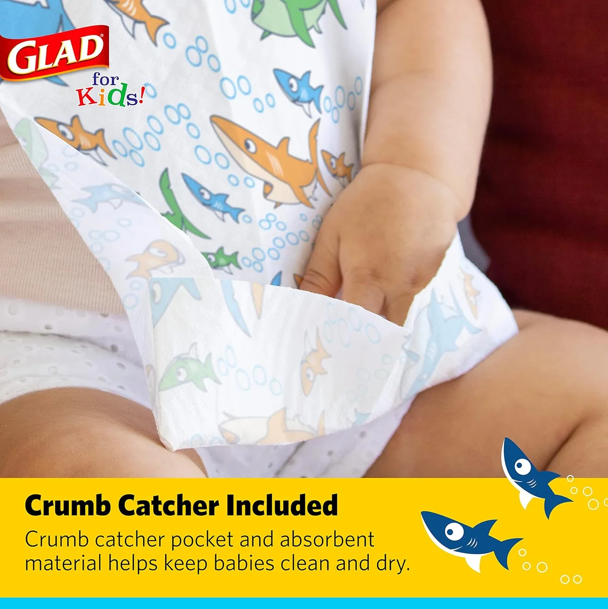 Glad Shark Disposable Paper Bibs with Crumb Catcher 30 Count - New image 3