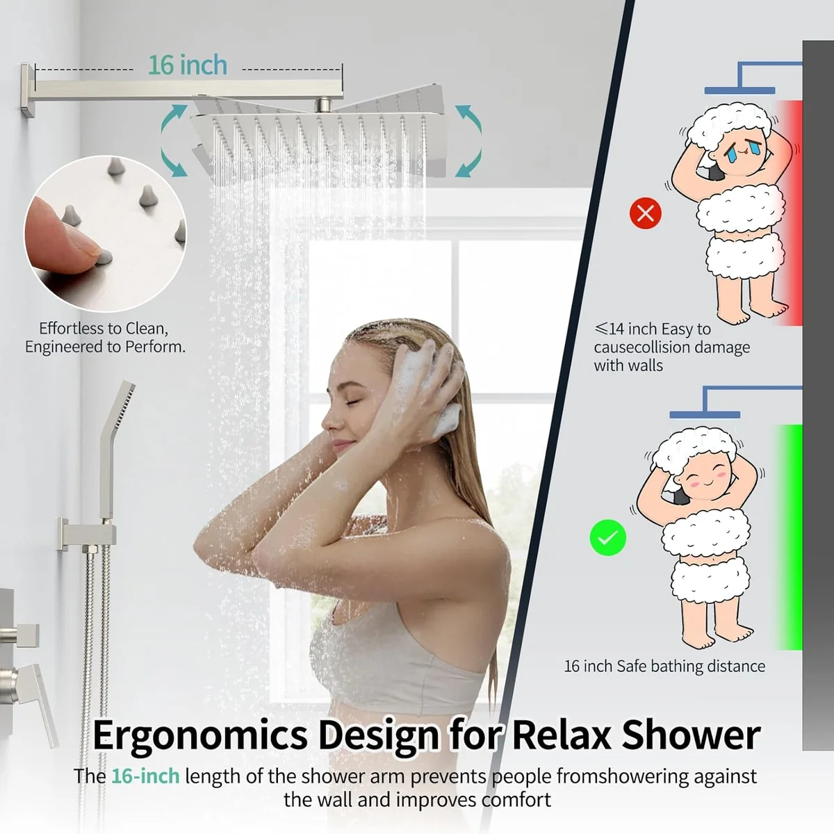 SR SUN RISE 12 Inches Rain Mixer Shower Combo Set SRSH-UPC41 Brushed Nickel New image 5