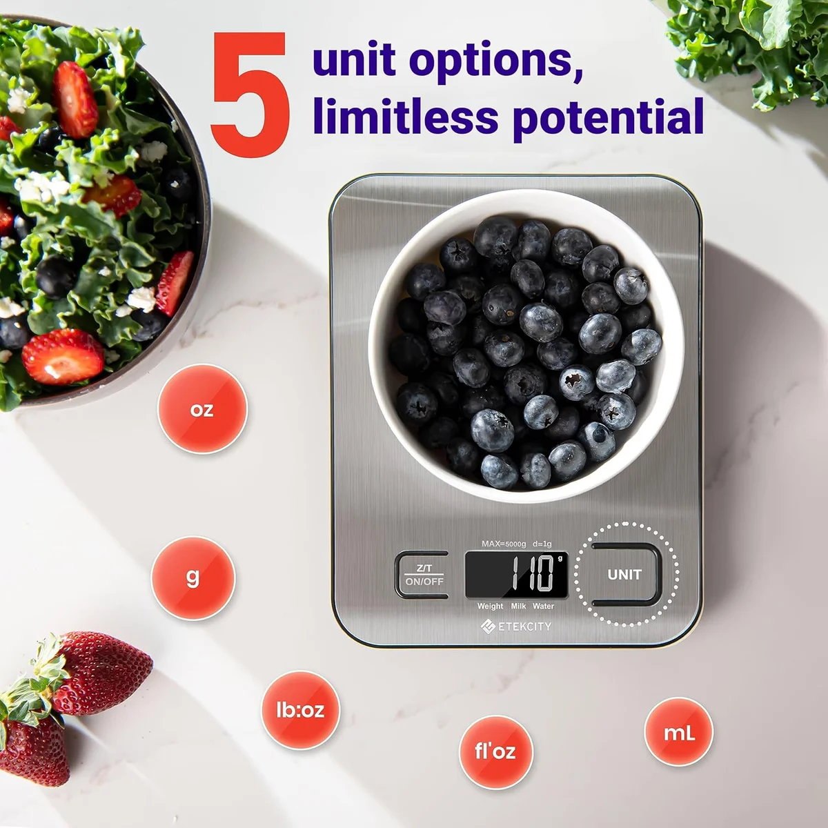 Etekcity Food Kitchen Scale Digital Grams and Ounces 11lb Stainless Steel New image 3