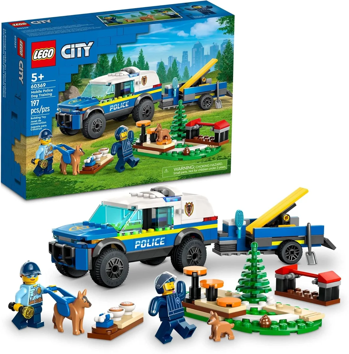 LEGO Mobile Police Dog Training 60369 SUV Toy Car with Trailer, 197 Pieces Multicolor New