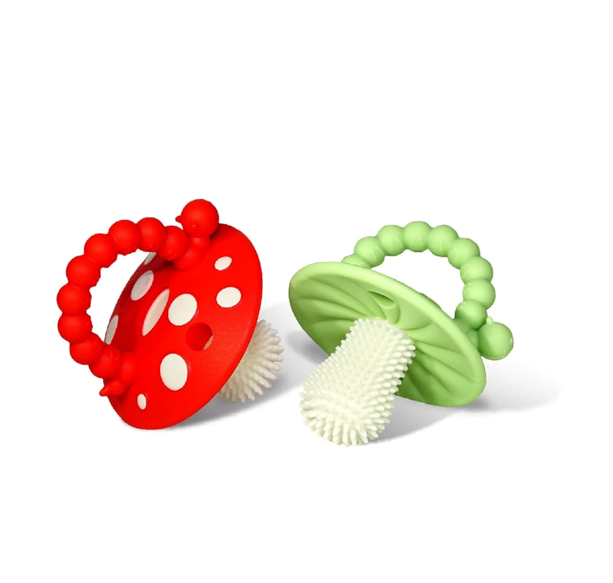 RaZbaby Soft Silicone Infant & Baby Teether Toy 308-CM-RG-POUCH - Massaging Bristles, BPA Free, Red/Green - New