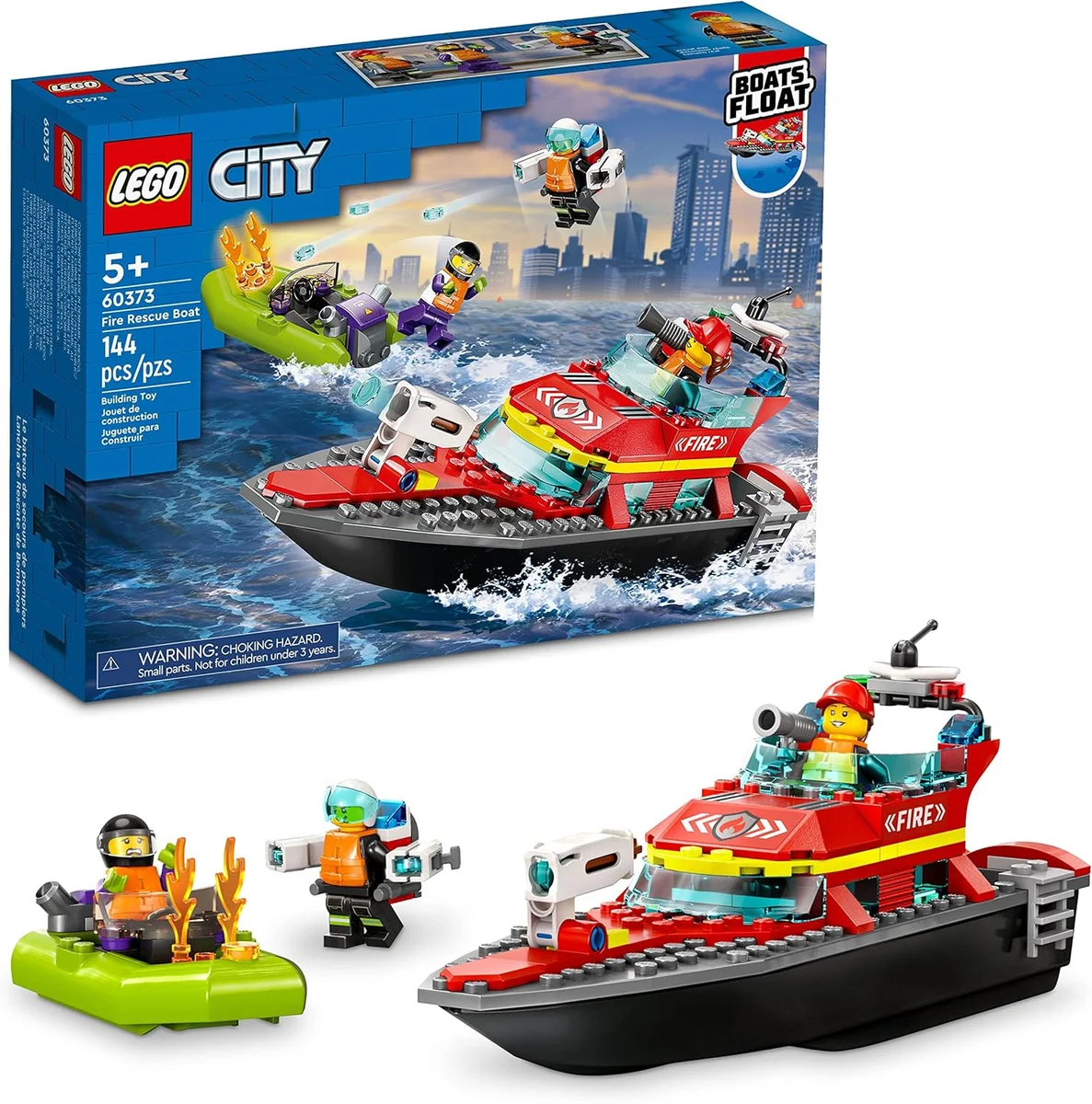 LEGO City Fire Rescue Boat Building Set 60373 Floatable Toy 144 Pieces Multicolor New