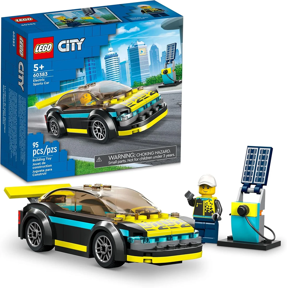 LEGO City Electric Sports Car 60383 Toy for Kids 5+ with Racing Driver Minifigure Multicolor New