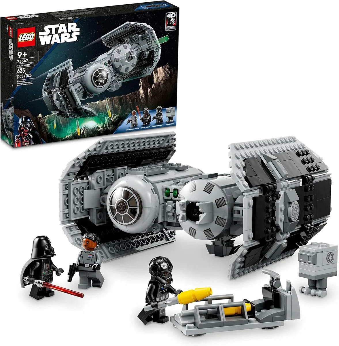 LEGO Star Wars TIE Bomber Model Building Kit 75347 with Gonk Droid and Darth Vader Minifigure Multicolor New
