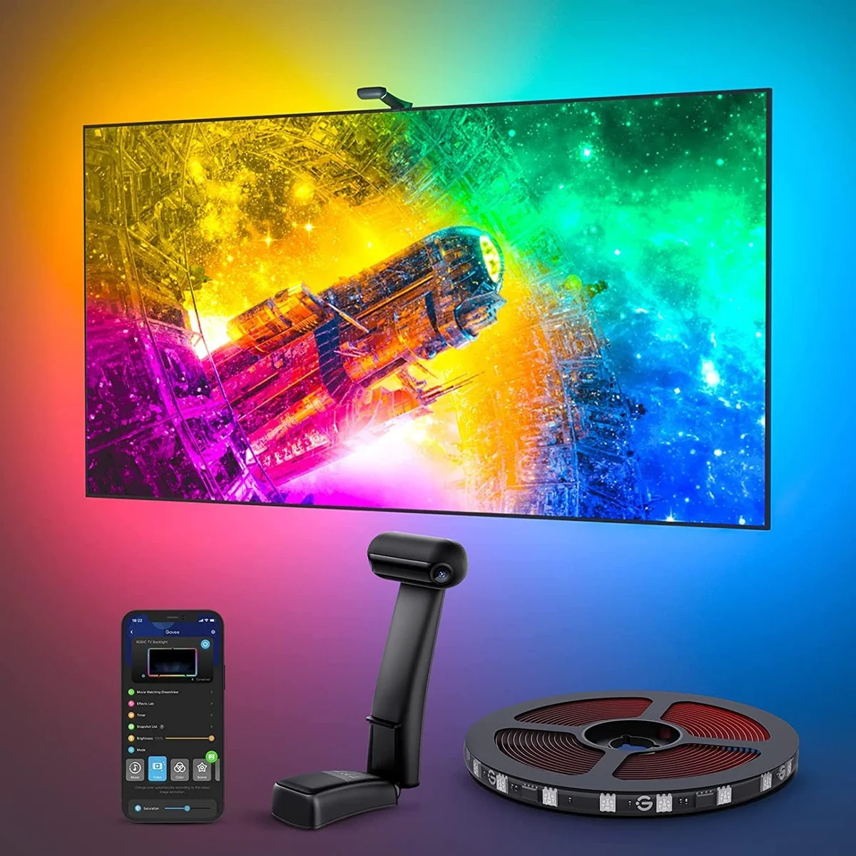 Govee Envisual TV LED Backlight T2 H605C 11.8ft RGBIC Wi-Fi for 55-65 inch TVs Multicolor New