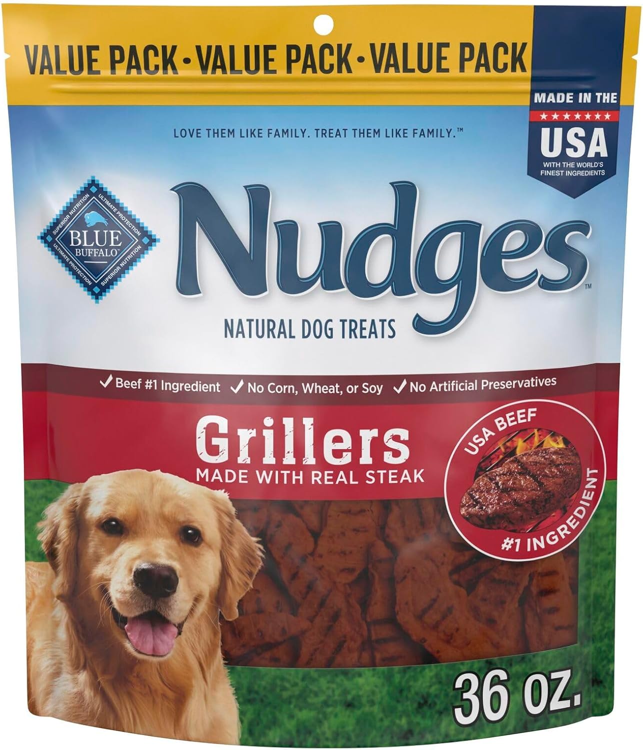 Blue Buffalo Nudges Grillers Natural Dog Treats 165 36-oz USA Beef New