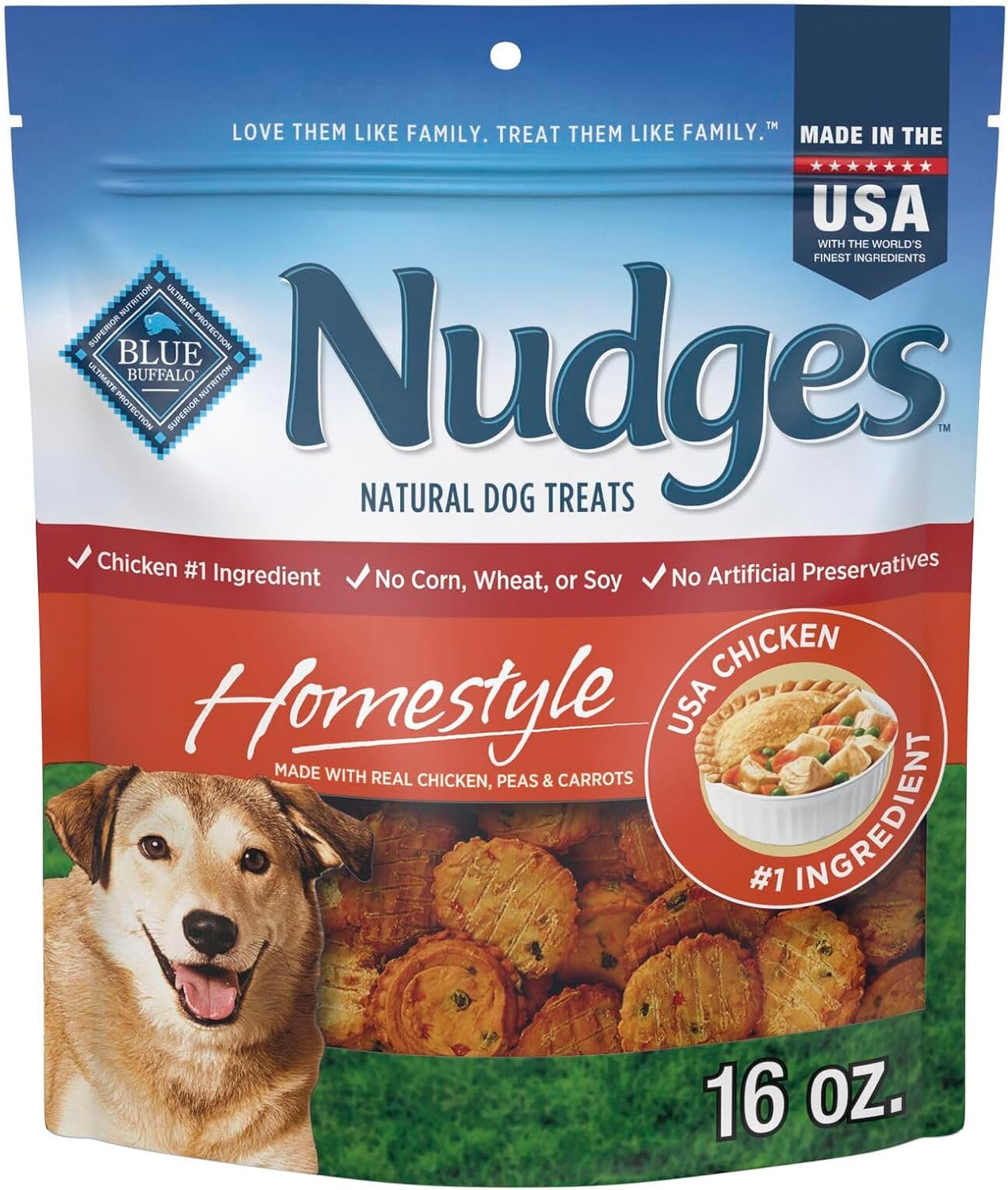 Blue Buffalo Nudges Homestyle Natural Dog Treats 166 Real Chicken Peas Carrots 16-oz Bag New
