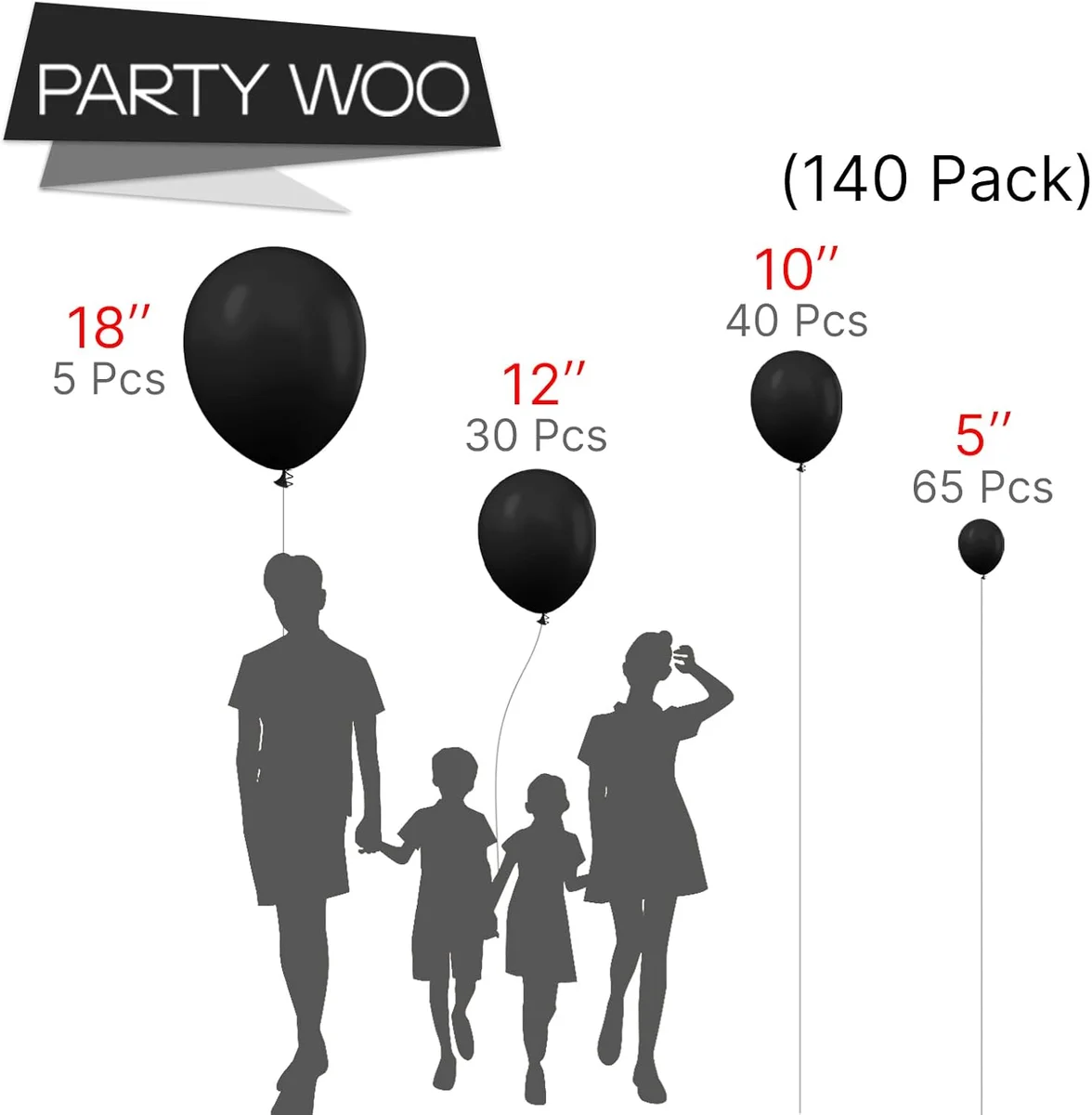 PartyWoo Black Balloons Arch Kit 140 pcs 5-18 Inch Latex - New image 2