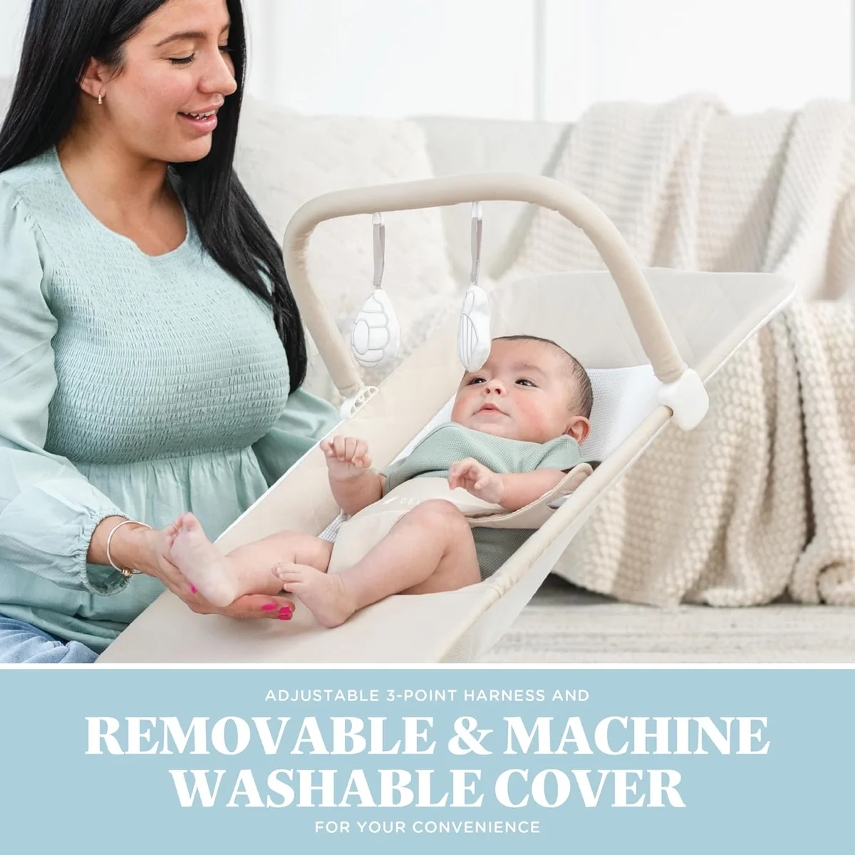 Baby Delight Alpine Deluxe Portable Bouncer BD05550 0-6 Months 100% GOTS Certified Cotton Organic Oat New image 6
