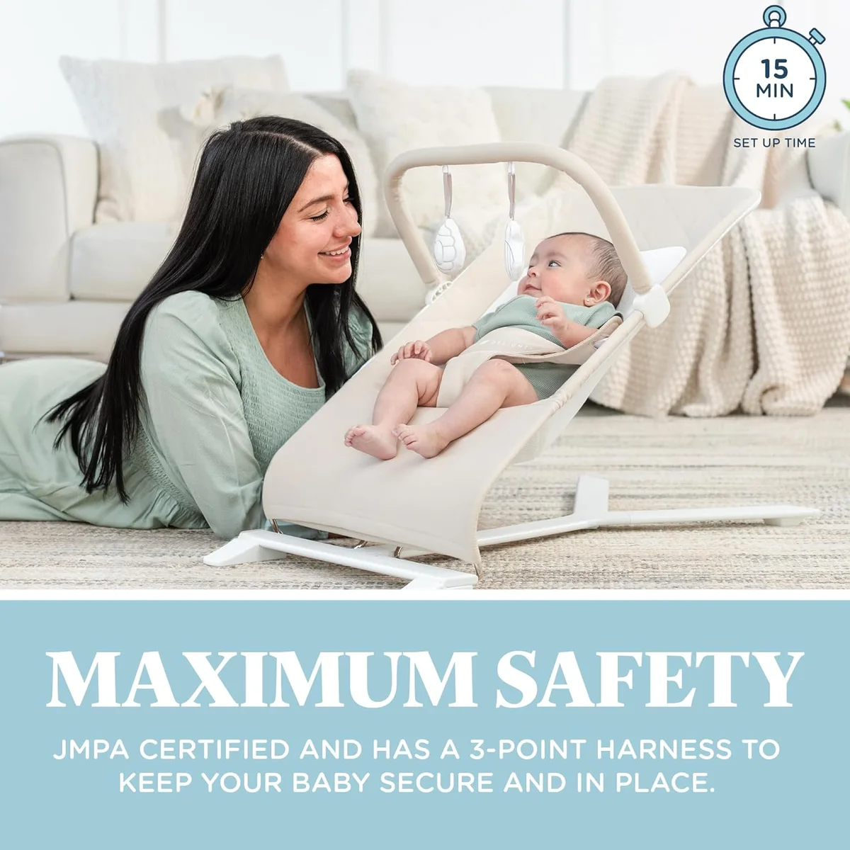 Baby Delight Alpine Deluxe Portable Bouncer BD05550 0-6 Months 100% GOTS Certified Cotton Organic Oat New image 5