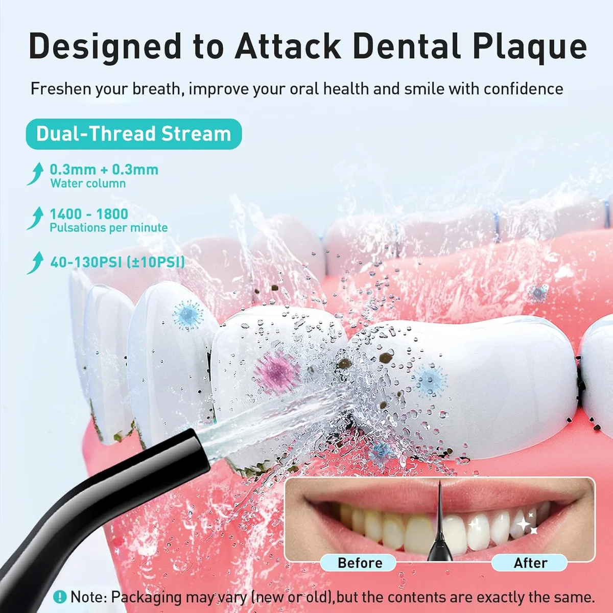 COSLUS Water Dental Flosser C20 300ML Portable Cordless IPX7 Waterproof Black New image 2