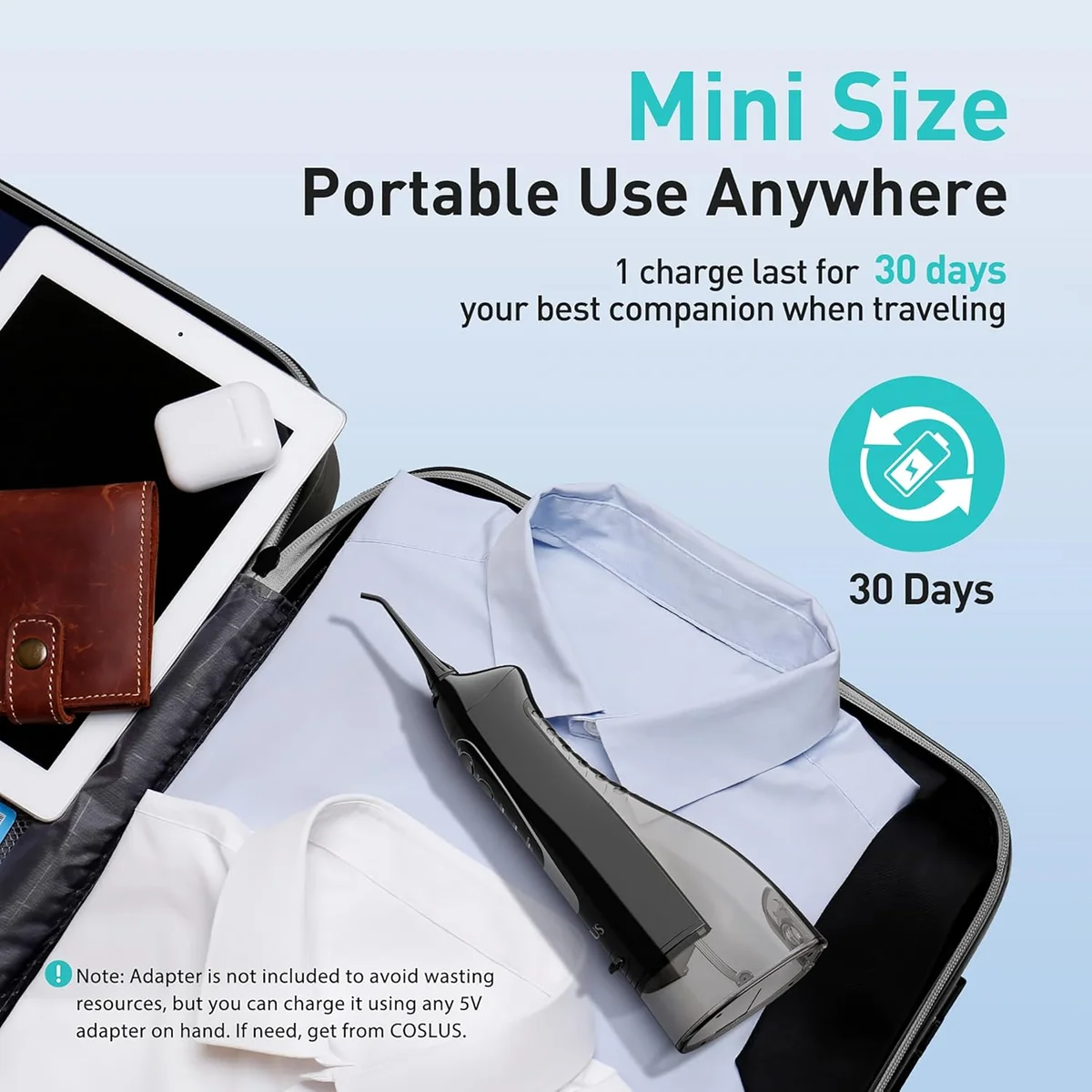 COSLUS Water Dental Flosser C20 300ML Portable Cordless IPX7 Waterproof Black New image 4