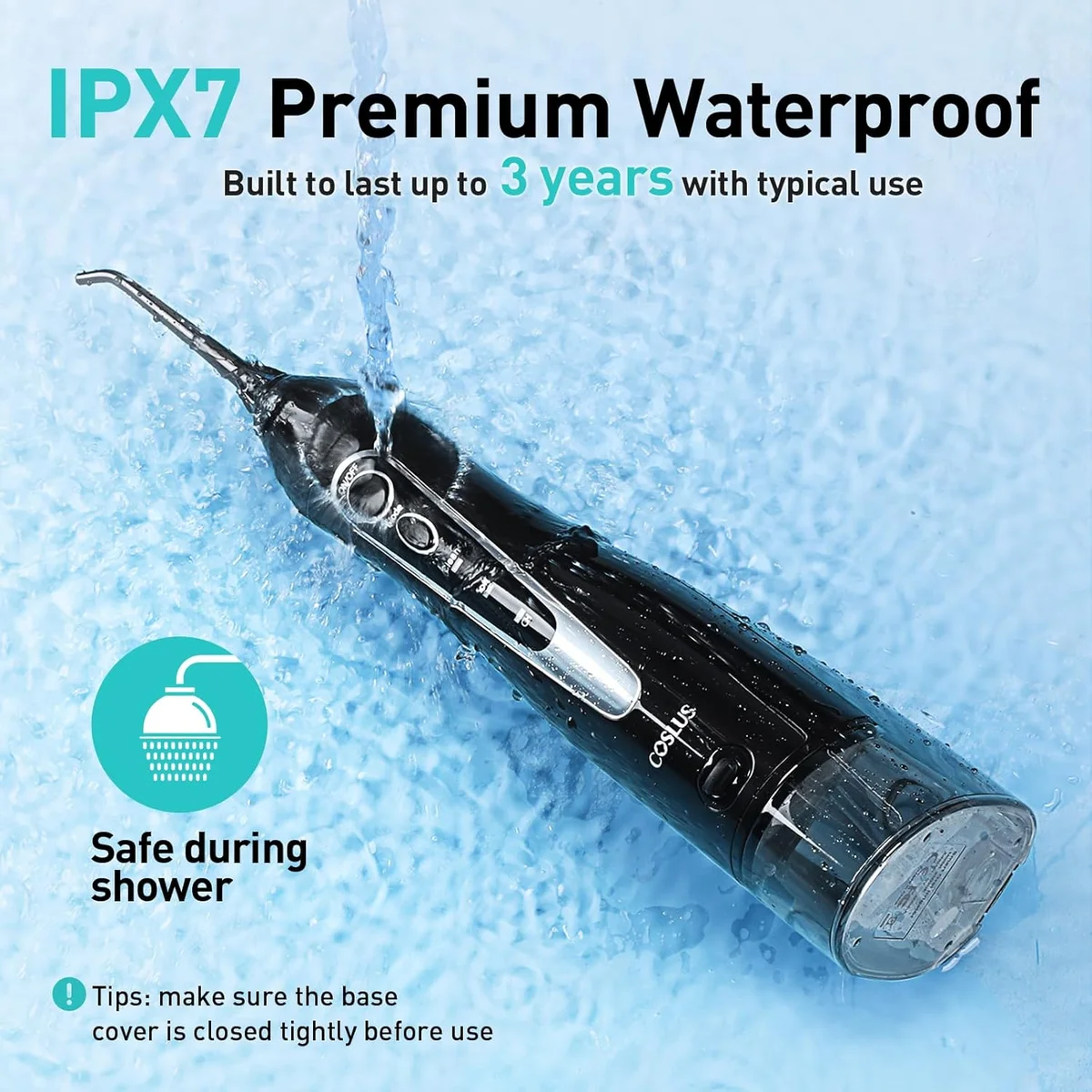 COSLUS Water Dental Flosser C20 300ML Portable Cordless IPX7 Waterproof Black New image 6
