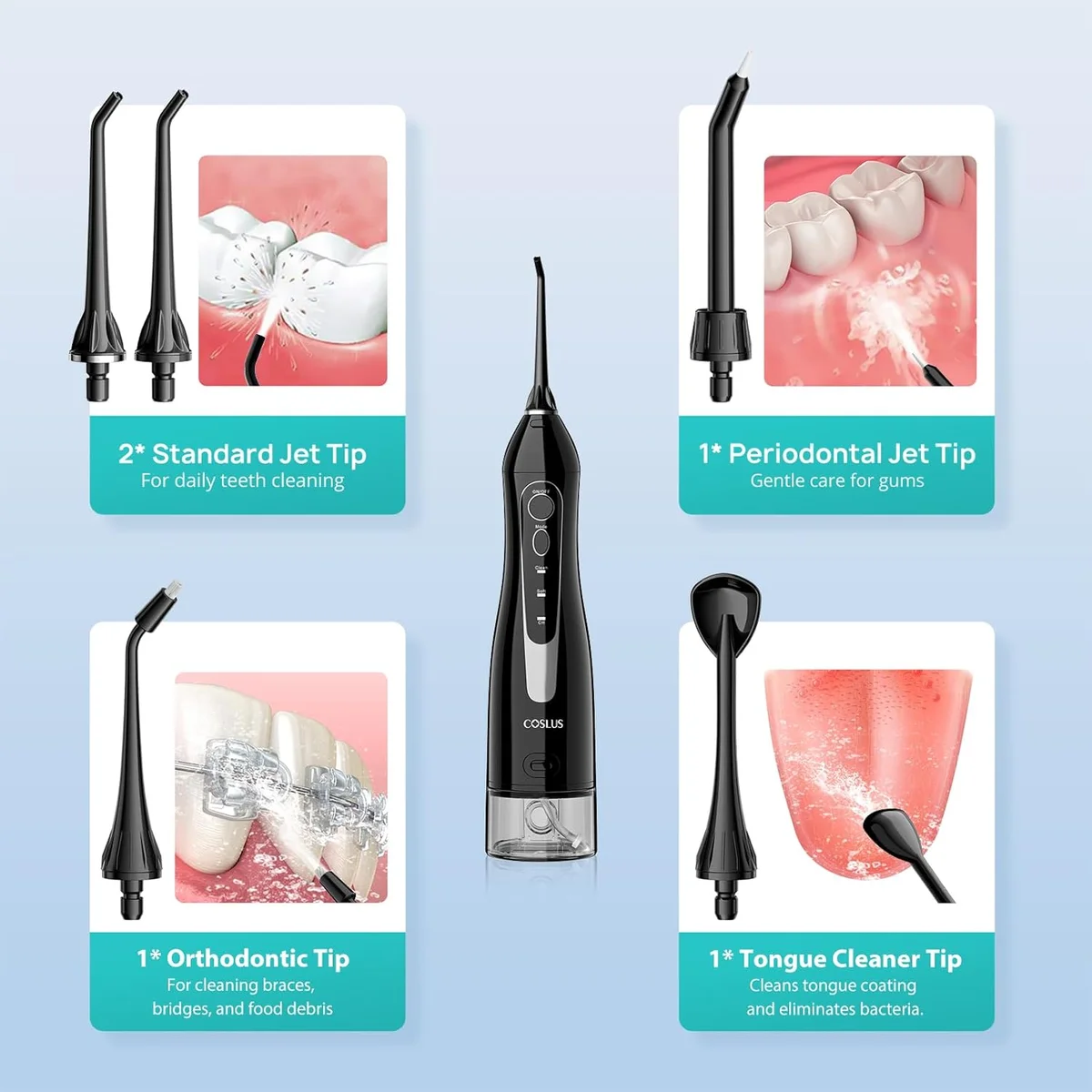 COSLUS Water Dental Flosser C20 300ML Portable Cordless IPX7 Waterproof Black New image 9