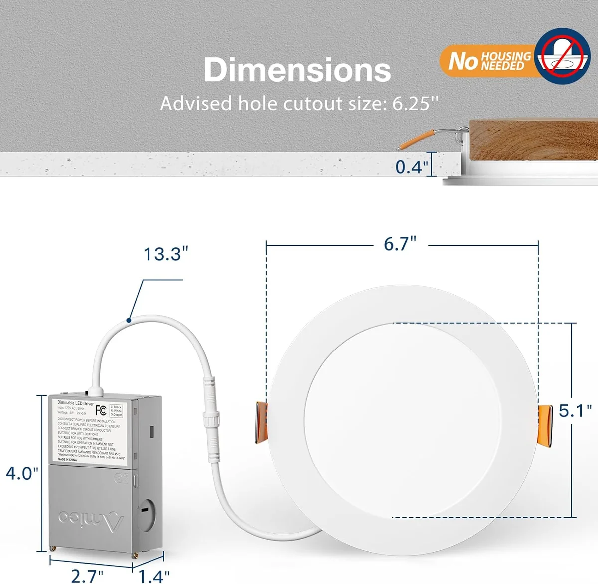 Amico 6 Inch Ultra-Thin LED Recessed Ceiling Light HS-STC512WH 1050LM Dimmable White New image 6