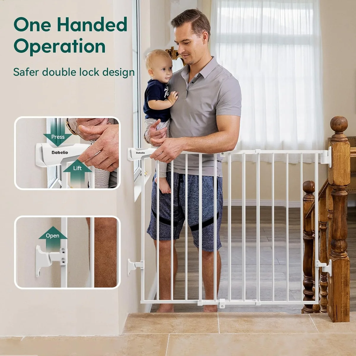 Babelio Baby Gate for Stairs 26-43" W 28" H No Bottom Bar - New image 4