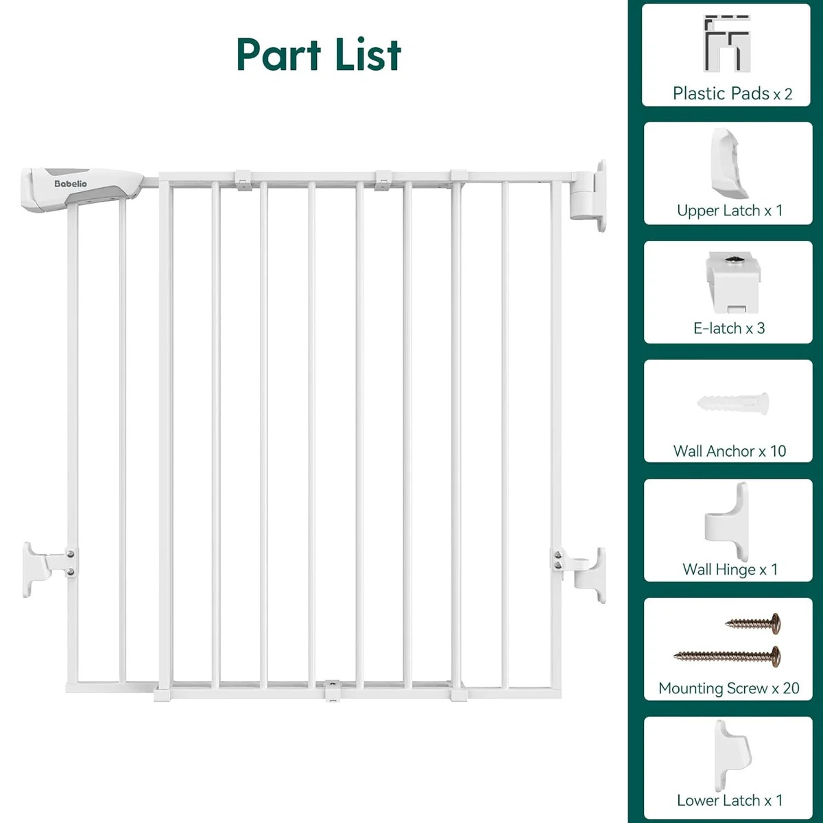 Babelio Baby Gate for Stairs 26-43" W 28" H No Bottom Bar - New image 7