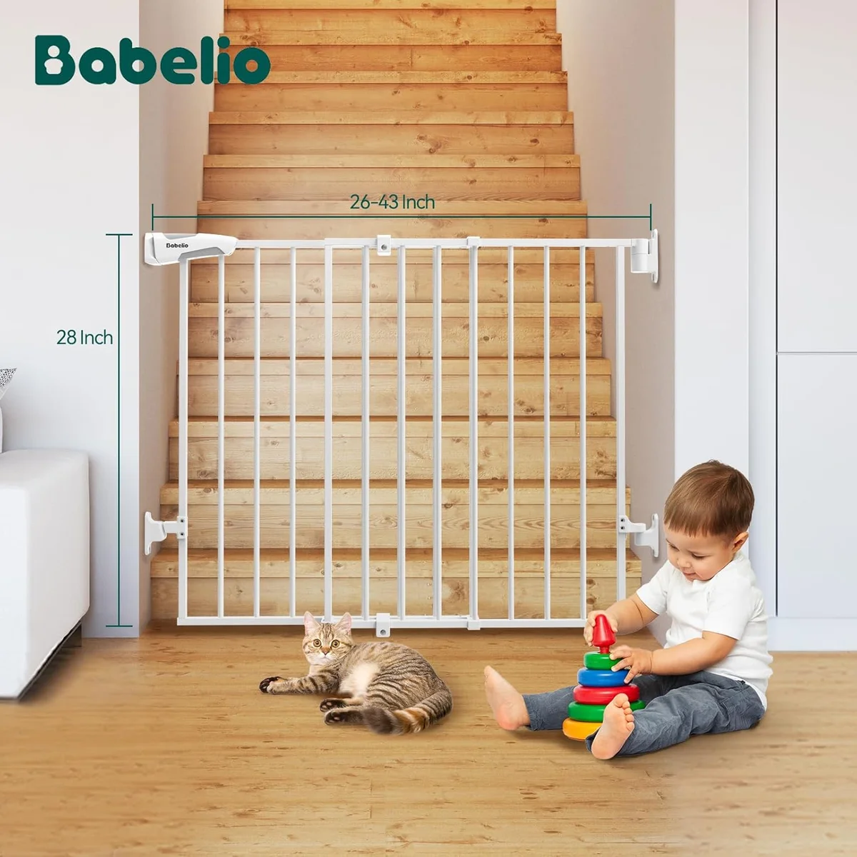 Babelio Baby Gate for Stairs 26-43" W 28" H No Bottom Bar - New image 8
