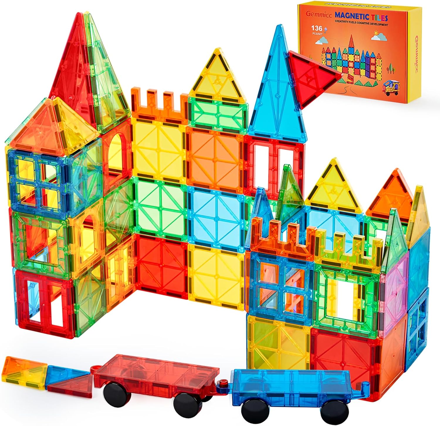 Gemmicc Magnetic Tiles Deluxe 136 PCS Building Blocks GM-136 Multicolor New