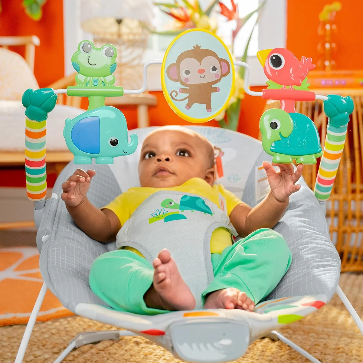 Bright Starts Playful Paradise Comfy Baby Bouncer Seat Model 13070 Soothing Vibration, Unisex, New image 6