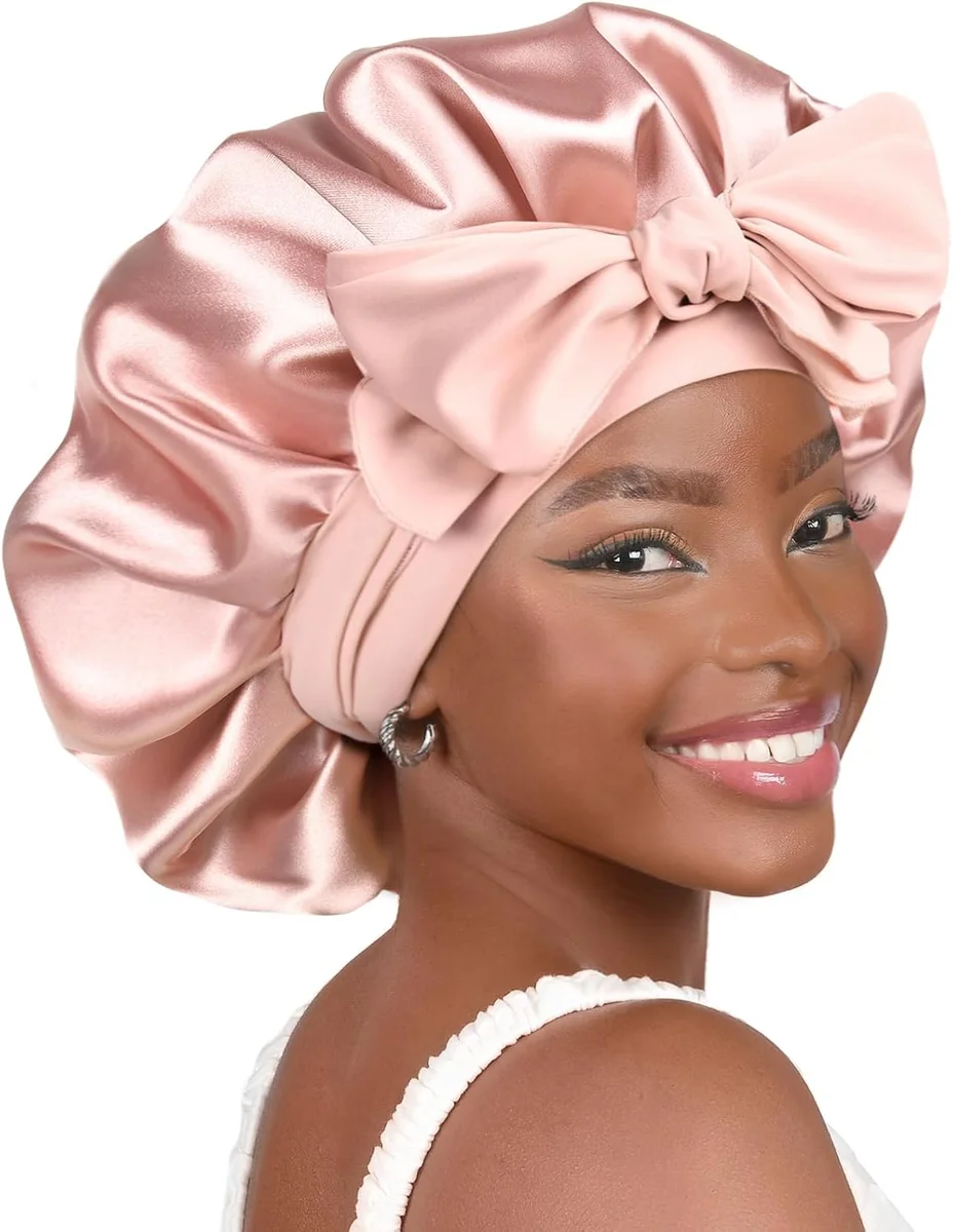 YANIBEST Adjustable Satin Bonnet for Sleeping Women Double Layer Hair Wrap Blush Pink New