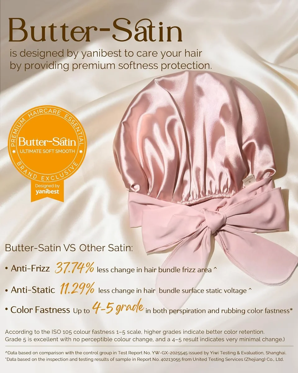 YANIBEST Adjustable Satin Bonnet for Sleeping Women Double Layer Hair Wrap Blush Pink New image 2