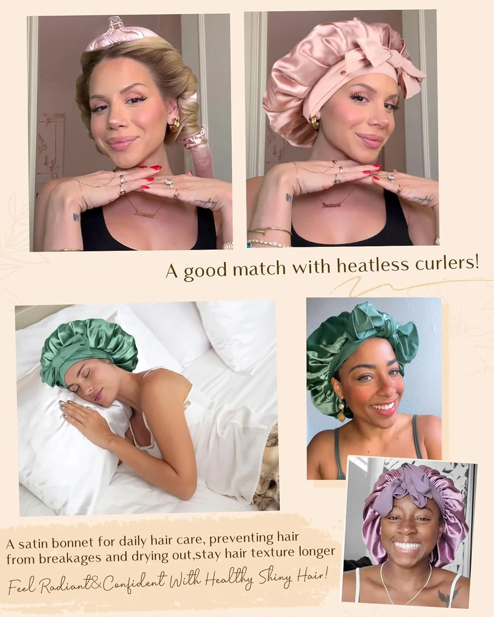 YANIBEST Adjustable Satin Bonnet for Sleeping Women Double Layer Hair Wrap Blush Pink New image 7