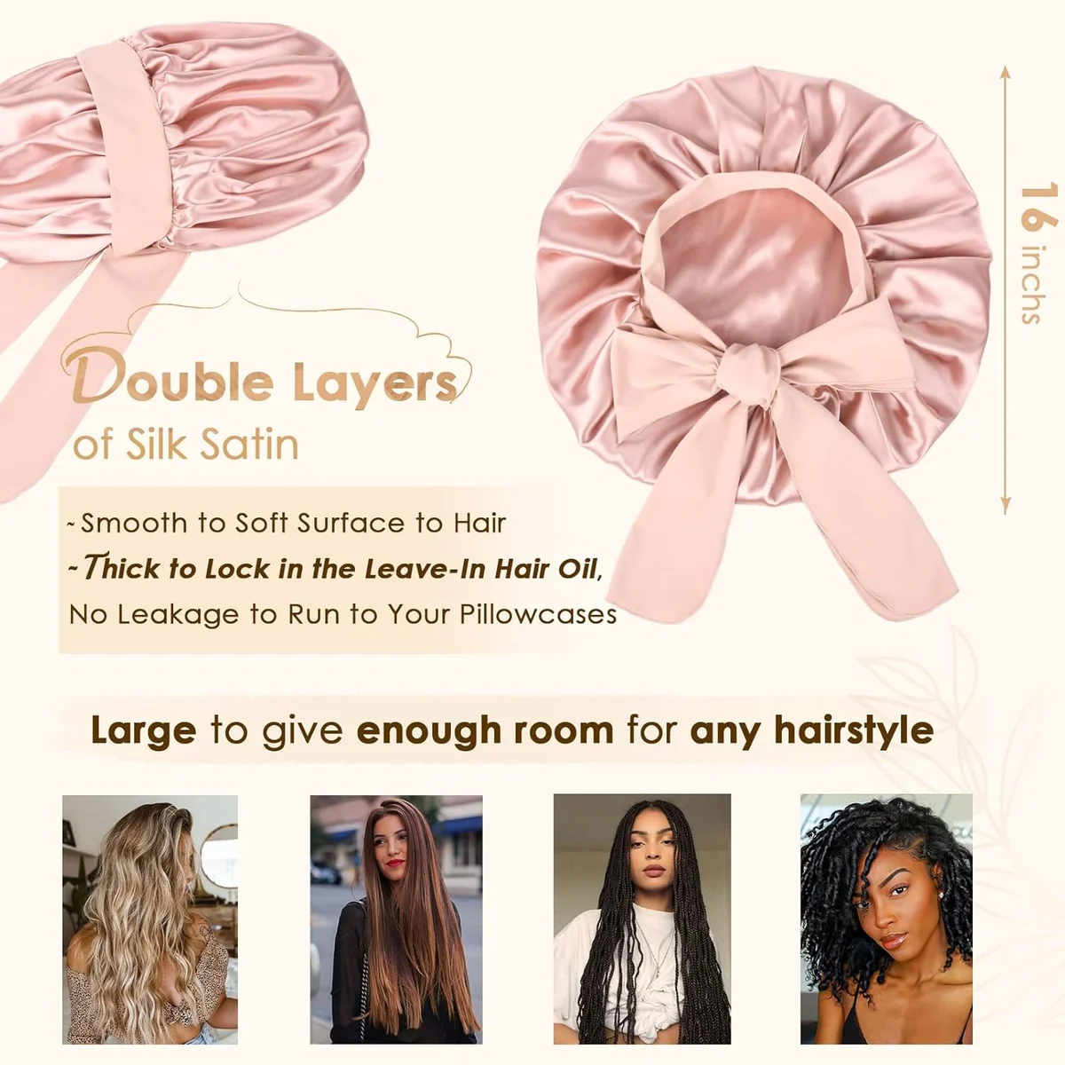 YANIBEST Adjustable Satin Bonnet for Sleeping Women Double Layer Hair Wrap Blush Pink New image 8