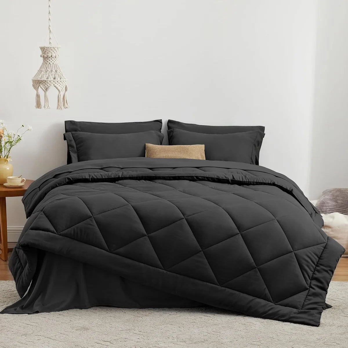 Love's cabin King Size Comforter Set Black 7 Pieces All Season Bedding Set New image 2