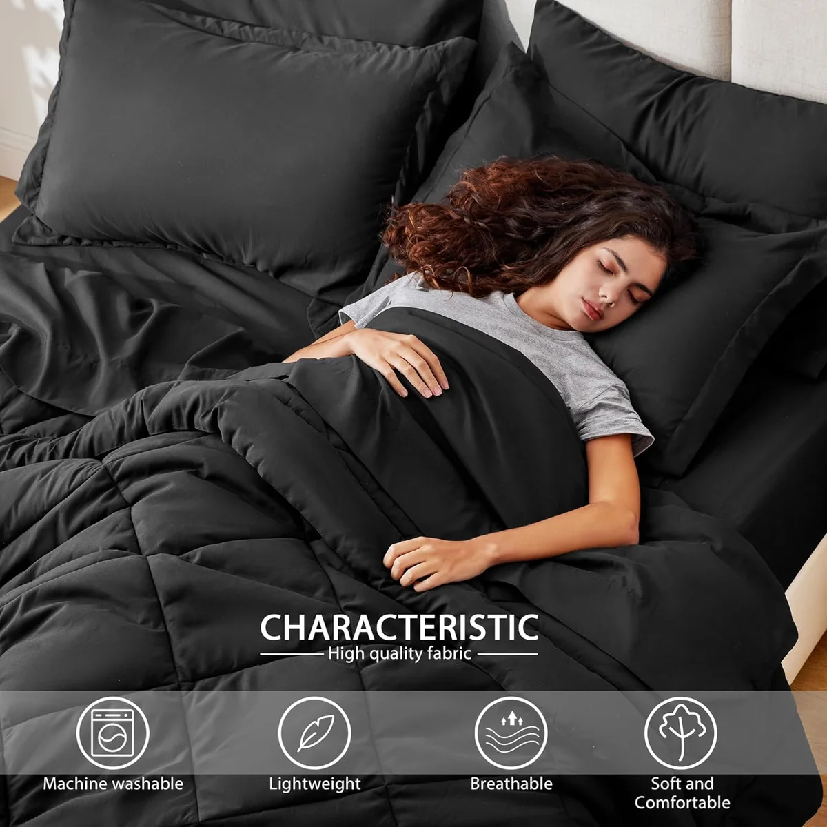 Love's cabin King Size Comforter Set Black 7 Pieces All Season Bedding Set New image 3