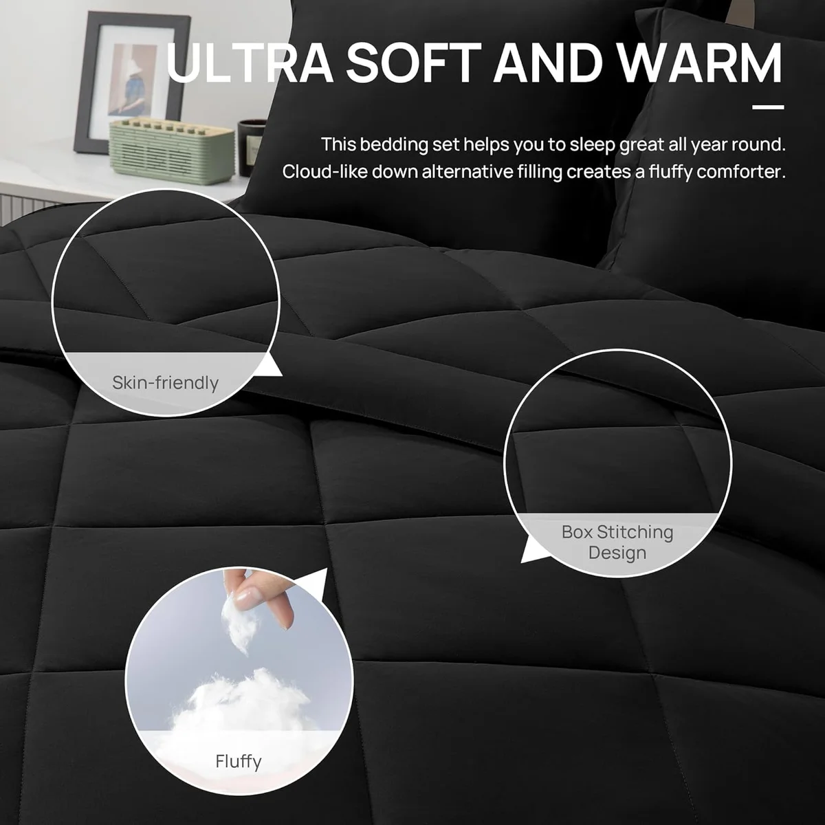 Love's cabin King Size Comforter Set Black 7 Pieces All Season Bedding Set New image 7