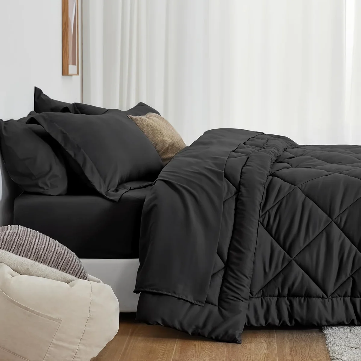 Love's cabin King Size Comforter Set Black 7 Pieces All Season Bedding Set New image 8