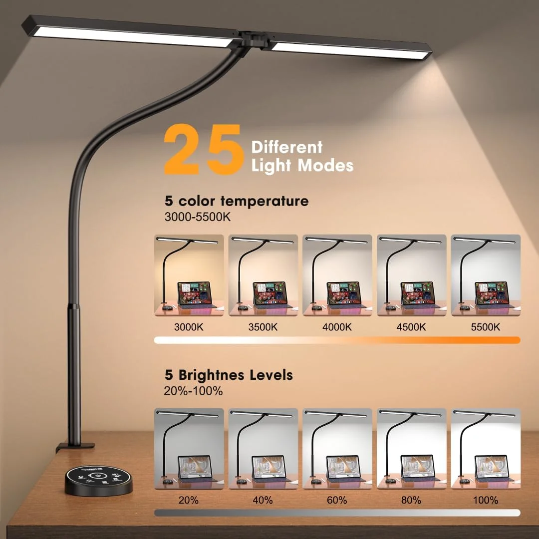 Pzloz LED Desk Lamp CLED-5501C 24W 5 Color Adjustable Lighting Black New image 3