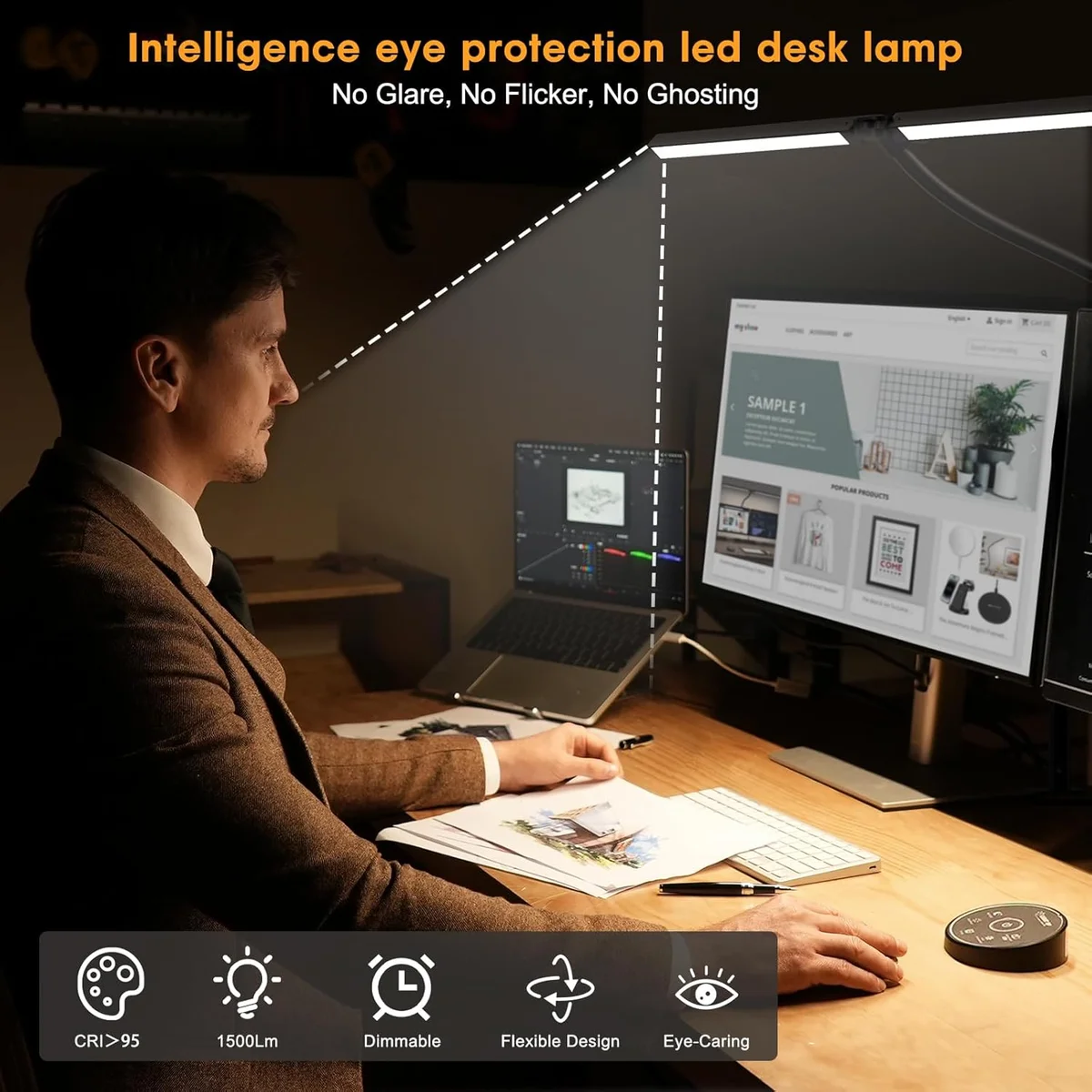 Pzloz LED Desk Lamp CLED-5501C 24W 5 Color Adjustable Lighting Black New image 4