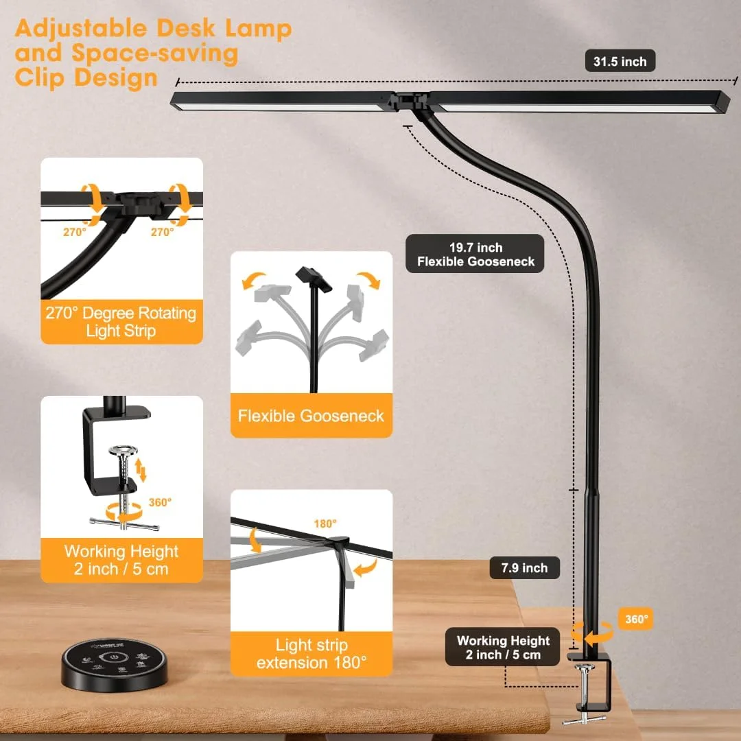 Pzloz LED Desk Lamp CLED-5501C 24W 5 Color Adjustable Lighting Black New image 5