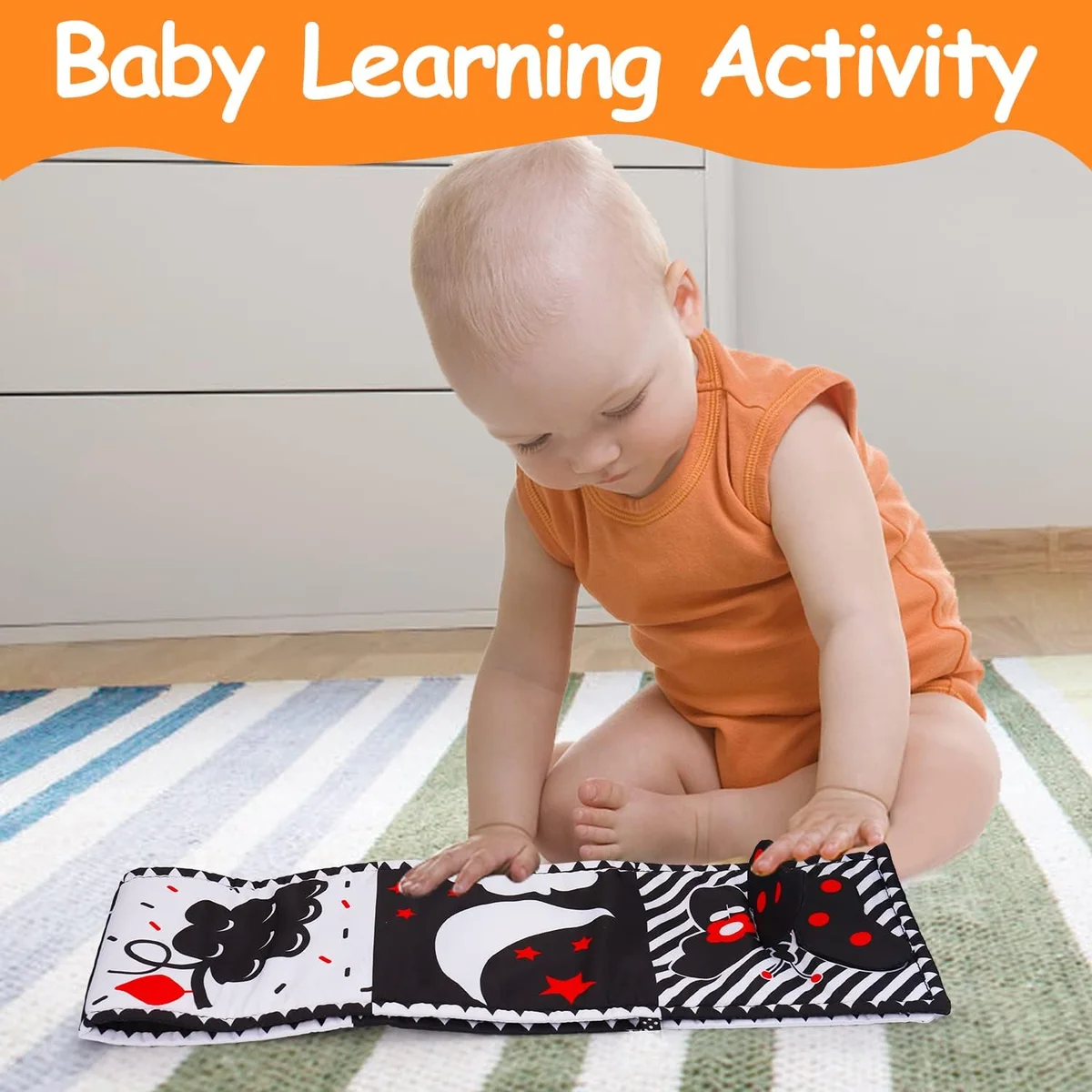 Thremhoo Black and White High Contrast Baby Toy Soft Crinkle Book Mirror 1 PCS Cotton New image 3